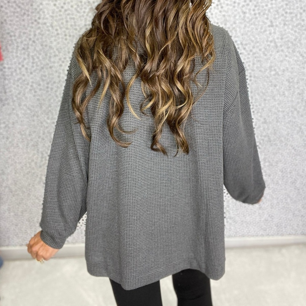 🆕 Andree By Unit Charcoal Tunic Oversized Large Waffle Hi-Lo Hem - Picture 2 of 5